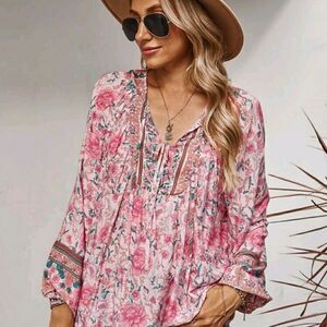 Tie Neck Floral Print Babydoll Blouse
